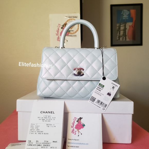 Chanel coco handle mini irridescent blue caviar bag - Picture 2 of 14